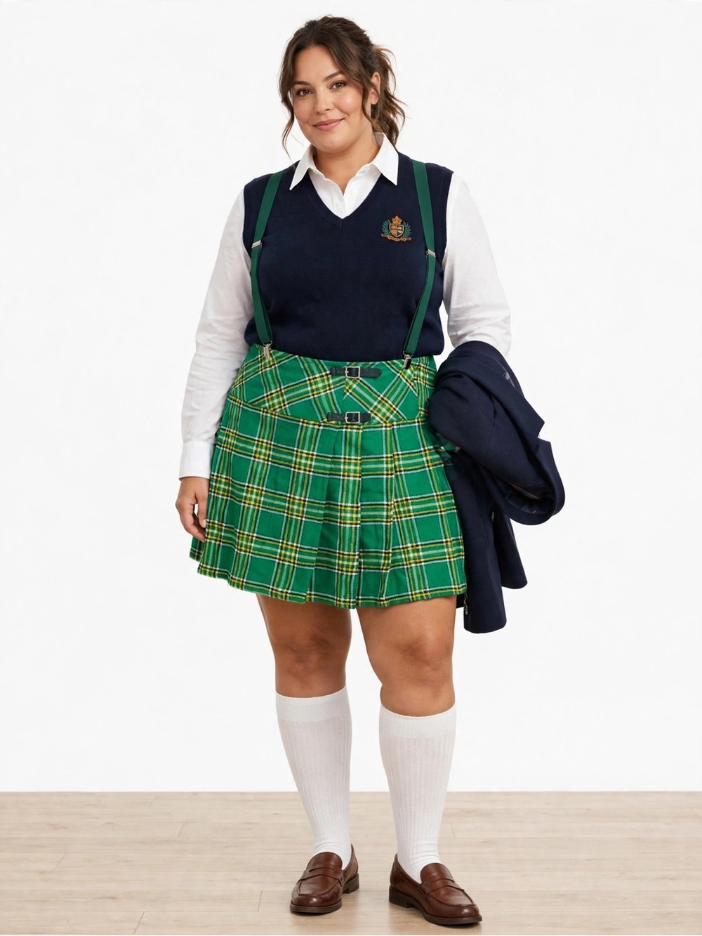 Green Tartan Plaid Mini Skirt Suspenders Buckle Preppy Grunge Punk Y2K 38